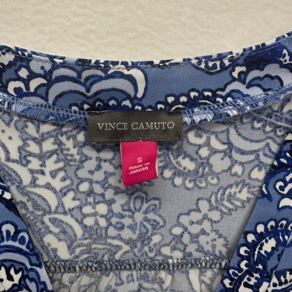 Vince Camuto Blue Paisley V Neck Long Sleeve Blouse Women's Small - Picture 6 of 7